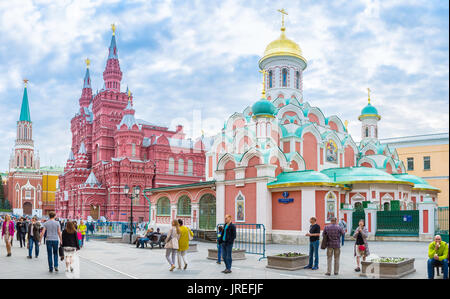 MOSCOW, RUSSIA - MAY 11, 2015: Colorful orthodox Cathedral of our Lady of Kazan located next to the Red Square, on May 11 in Moscow Stock Photo