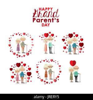 white background set full body elderly couple inlove happy grand parents day Stock Vector