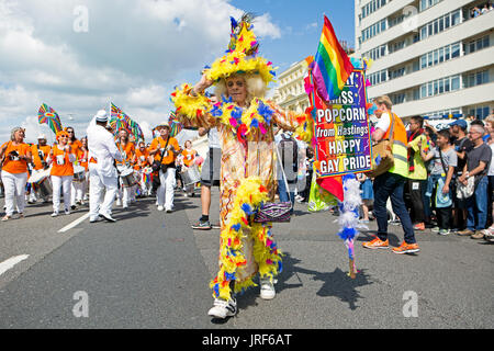 This is the Brighton Pride 2017 Parade. A carnival atmosphere promoting rights for the LGBTQ  community. The parade proceeded along the seafront of Brighton & Hove commencing at 11:00 am from Hove Lawns along the seafront and through Brighton city centre. 5th August 2017. Stock Photo