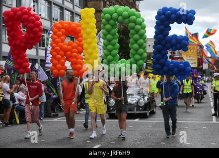 Belfast, Northern Ireland. 5th August 2017. Participants in the annual LGBT Pride Parade take to the streets in Belfast. Credit : Laura Hutton/Alamy Live News. Stock Photo