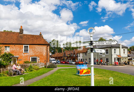 Signpost in front of Jane Austen's House Museum in the village of Chawton, Hampshire, southern England, UK Stock Photo