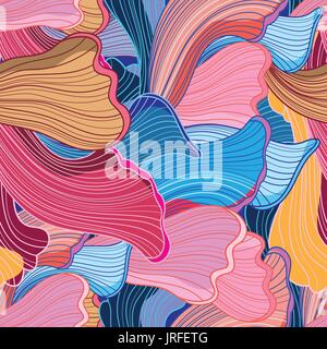 Seamless bright abstract wavy pattern of different herbal elements Stock Vector