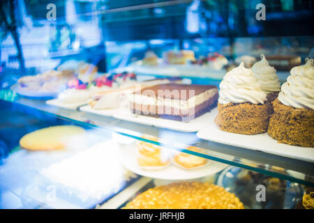 Cakes in a bakery are ready to be bought by someone Stock Photo