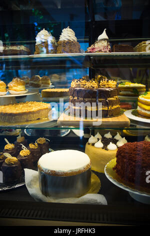 Cakes in a bakery are ready to be bought by someone Stock Photo