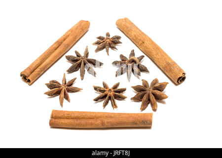 Anise and cinnamon on white background, isolation, subject survey Stock Photo