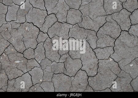 Cracked soil from a dried river bed. Weather and climate change Stock Photo