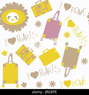 Abstract cute travel seamless pattern. It is located in swatch menu, vector Stock Vector