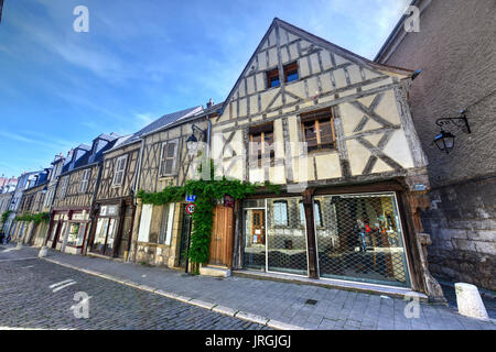 Rue (Street) Bourbonnoux,  lined with numerous half-timbered houses used to be the town's main road and remains one of the most picturesque in Bourges Stock Photo