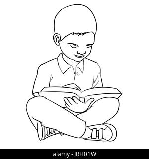 Happy Boy Reading Book Illustration Stock Vector Art