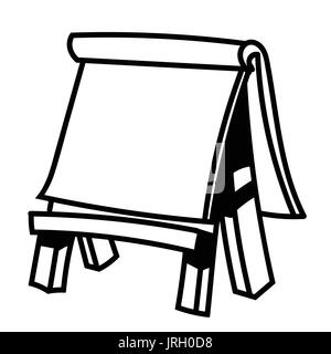 Hand drawn sketch of Paper board on wooden easel, Black and White simple line Vector Illustration for Coloring Book - Line Drawn Vector Stock Vector