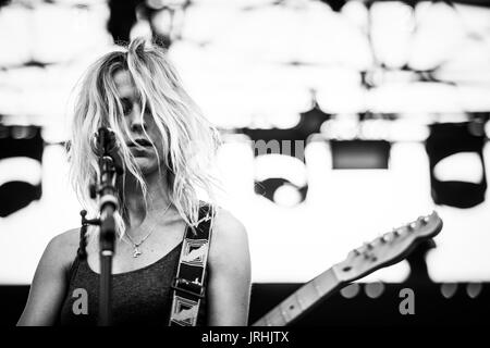 Bully performing at a music festival in British Columbia Canada in black and white. Stock Photo