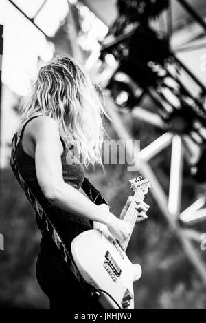 Bully performing at a music festival in British Columbia Canada in black and white. Stock Photo