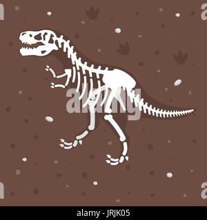 Vector flat style illustration of dinosaur skeleton in the ground. Prehistoric predator - Tyrannosaurus Rex. Stock Vector