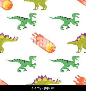 Vector flat style colorful seamless pattern with dinosaurs. Stock Vector