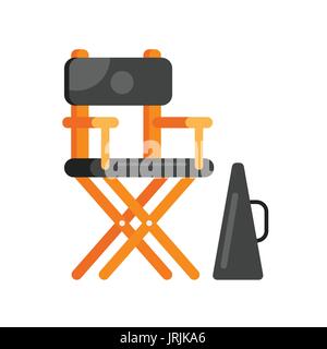 Vector flat style movie directors chair. Icon for web. Isolated on white background. Stock Vector