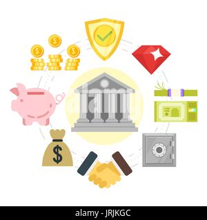 Vector flat style illustration of a banking system. Isolated on white background. Icon for web. Stock Vector
