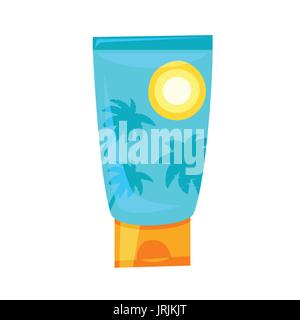 Vector cartoon style illustration of sunblock tube. Isolated on white background. Stock Vector