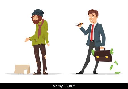 Vector cartoon style characters. Poor and rich man. Isolated on white background. Stock Vector