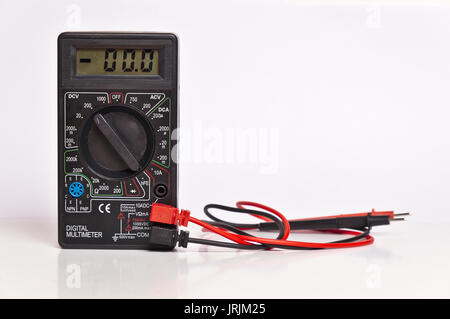 Digital multimeter in a black color casing with cords attached Stock Photo