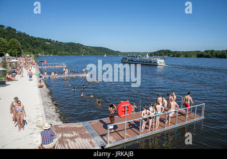 After a bathing ban in the river Ruhr, on the Baldeneysee lake, in Essen, Germany, after 46 years of bathing ban, you can bathe again, officially, in 