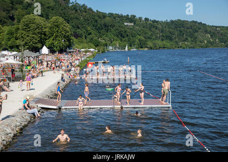 After a bathing ban in the river Ruhr, on the Baldeneysee lake, in Essen, Germany, after 46 years of bathing ban, you can bathe again, officially, in 