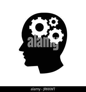 Pictograph of Gear in Head icon, iconic symbol on white background - Vector Iconic Design. Stock Vector