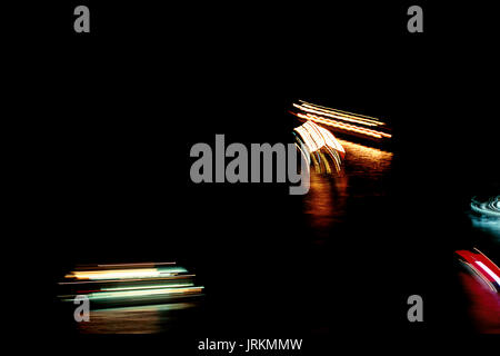 Light trails of ships in the sea of bosporus in Istanbul Stock Photo