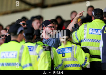 Hannover 96 ultras in the stands during the pre-season friendly match at Turf Moor, Burnley. Stock Photo