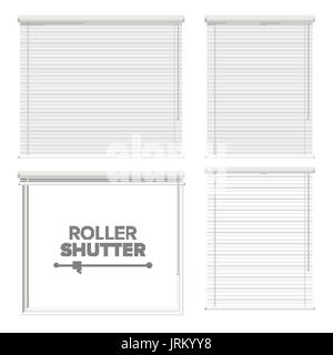 Window With Rolling Shutters Vector. Opened And Closed. Front View. Isolated On White Illustration. Stock Vector