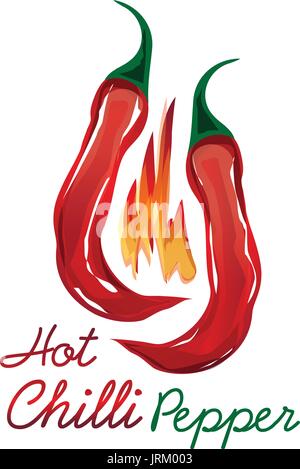red chili peppers with flames illustration, isolated on white background. Stock Vector