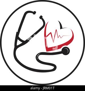 abstract stethoscope with a heart beats, icon design, isolated on white background . Stock Vector