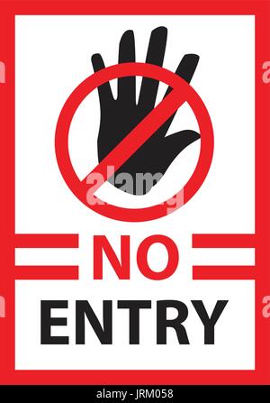 no entry with black hand within rectangle, sign design, isolated on white background. Stock Vector