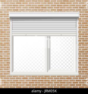 Vector Rolling Shutters. Brick Wall. White Metallic Roller Shutter Illustration. Stock Vector