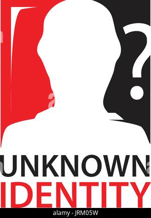 unknown identity sign with silhouette of a person within rectangle with question mark Stock Vector