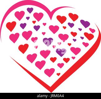 many hearts inside an outline of heart, valentine, illustration design, isolated on white background. Stock Vector