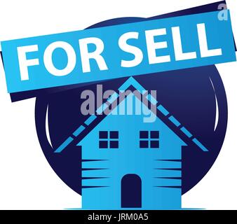 bold home and for sell sign within a cirlce, illustration design, isolated on white background. Stock Vector