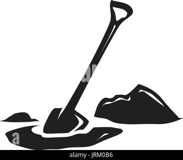 silhouette of shovel digging in the lawn, illustration design, isolated on white background. Stock Vector