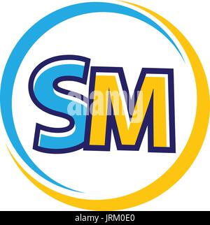 playful letter SM within outlines of circles, isolated on white background Stock Vector
