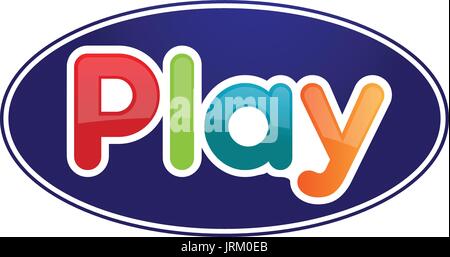 colorful play word within a dark oval shape, isolated on white background Stock Vector