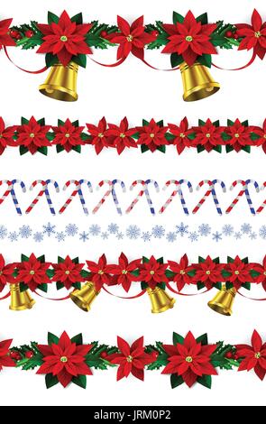 Set of n Seamless Christmas borders Stock Vector