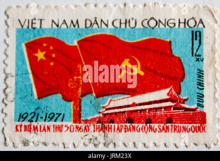 VIETNAM - CIRCA 1996: A stamp printed in Vietnam shows Chinese flag, circa 1996 Stock Photo