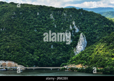 Spectacular Danube Gorges, also known as The Danube Boilers ,passing through the Carpathian Mountains, between Serbia and Romania Stock Photo