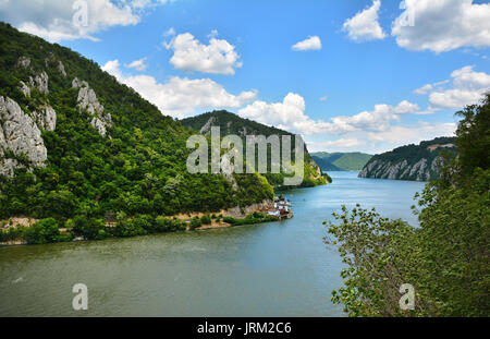 Spectacular Danube Gorges, also known as The Danube Boilers ,passing through the Carpathian Mountains, between Serbia and Romania Stock Photo