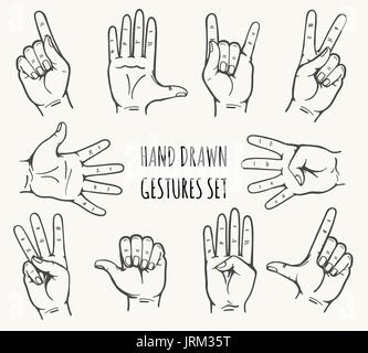 Set of man hand gesture drawn in retro style. Vector illustration Stock Vector