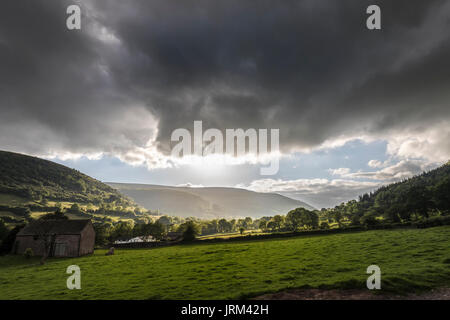Evening light in the Llanthony valley, Wales, UK Stock Photo