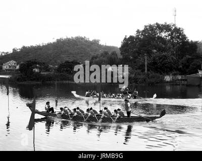 HAI DUONG, VIETNAM, March 2: People race the traditional boat on lake on March 2, 2013 in Kiep Bac – Con Son festival, Chi Linh, Hai Duong, Vietnam. K Stock Photo