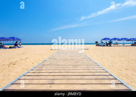 BUSAN, SOUTH KOREA - JUNE 1: Haeundae beach one of the popular beaches of Busan on June 1, 2015 in Busan, South Korea. Stock Photo