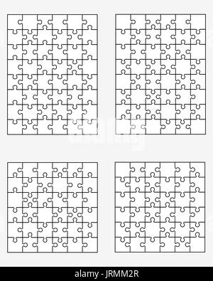 Vector illustration of four different white puzzles, separate pieces Stock Photo