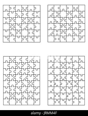 Vector illustration of four different white puzzles, separate pieces Stock Photo