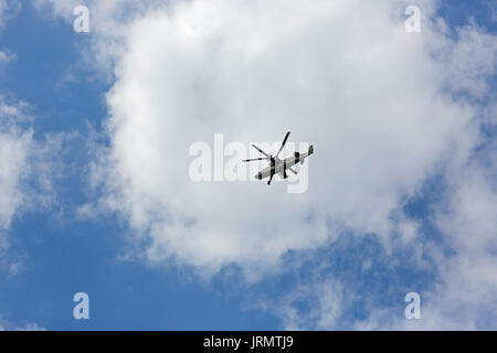 Kubinka, Russia, August 05, 2017 - Russian attack helicopter Ka-52 flying in the sky. Stock Photo